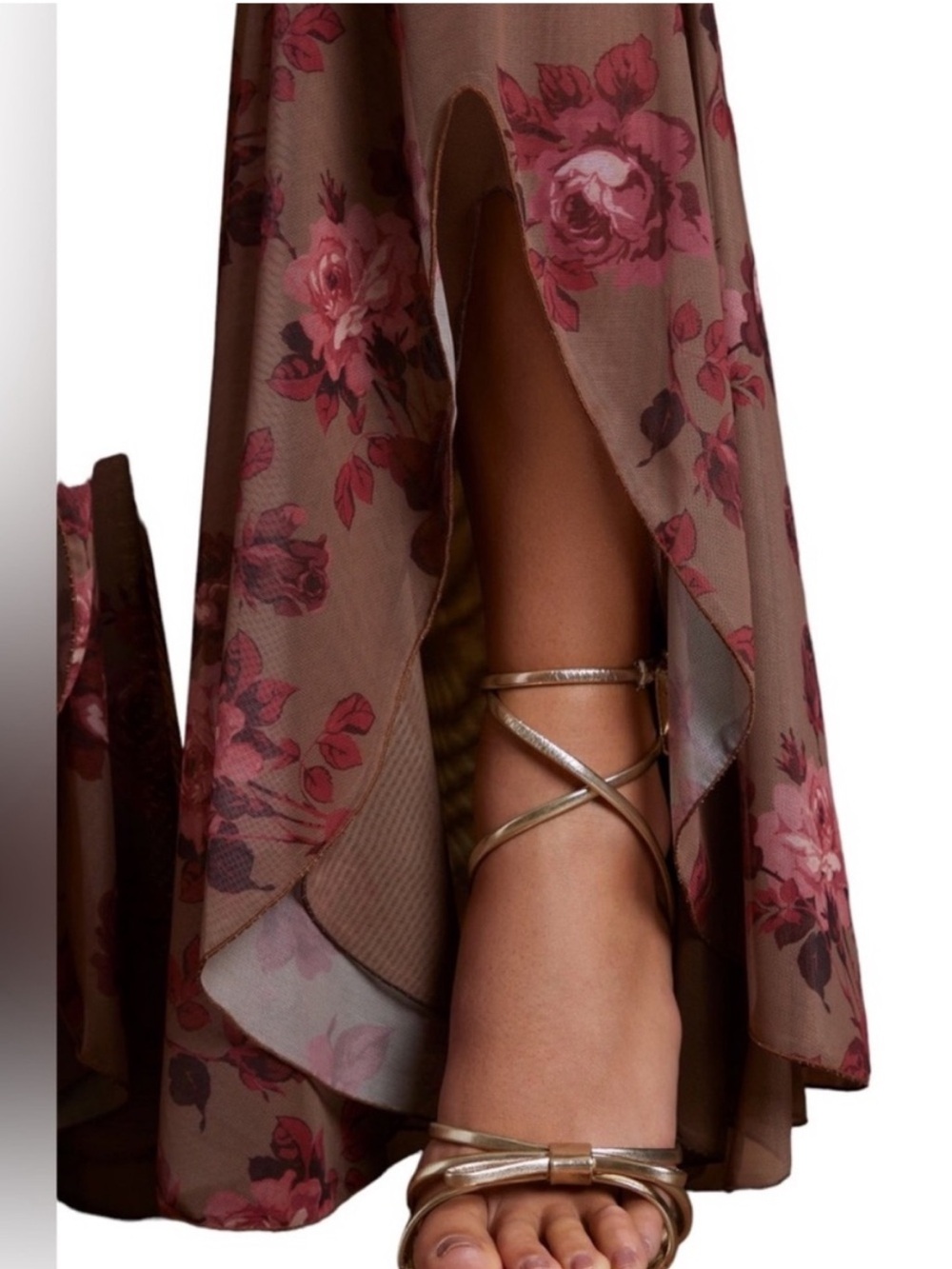 Floral Overlay Pants in Rose Pink and Taupe - Picture 3 of 11
